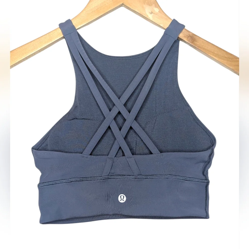 Lululemon Energy Bra High Neck Long Line Iron Blue Size 4 Medium Support - Picture 2 of 12
